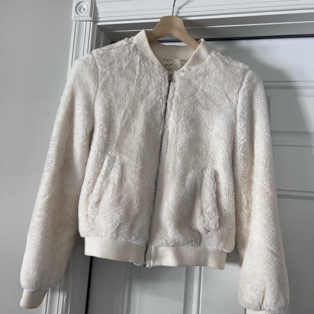 Cream Faux Fur Bomber Jacket